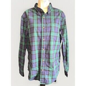Hope & Henry Mens M Green Blue Plaid Button Down Shirt Long Sleeve